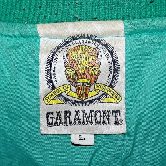 Vintage 70s 80s Garamont Sport Large Green White Varsity Letterman Retro Jacket - Picture 5 of 12